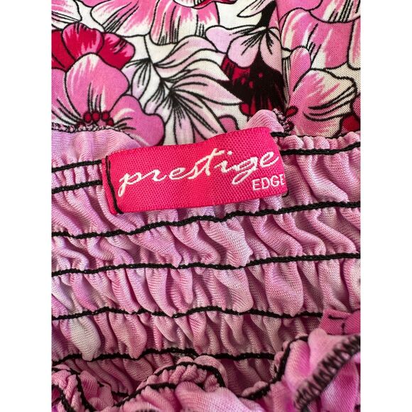 Vintage Y2k Sundress Casual Pink & White Flower Print Smocked Bodice Dress Small - Picture 3 of 7